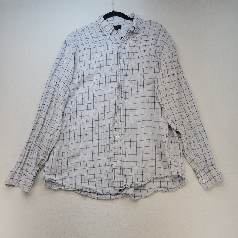 Brooks Brothers Button Down Mens Large Blue Yellow Windowpane Irish Linen Shirt